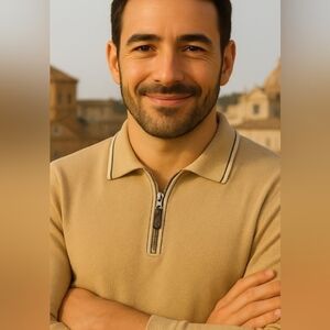 ERMENEGILDO ZEGNA Tan Long Sleeve Polo sz Large